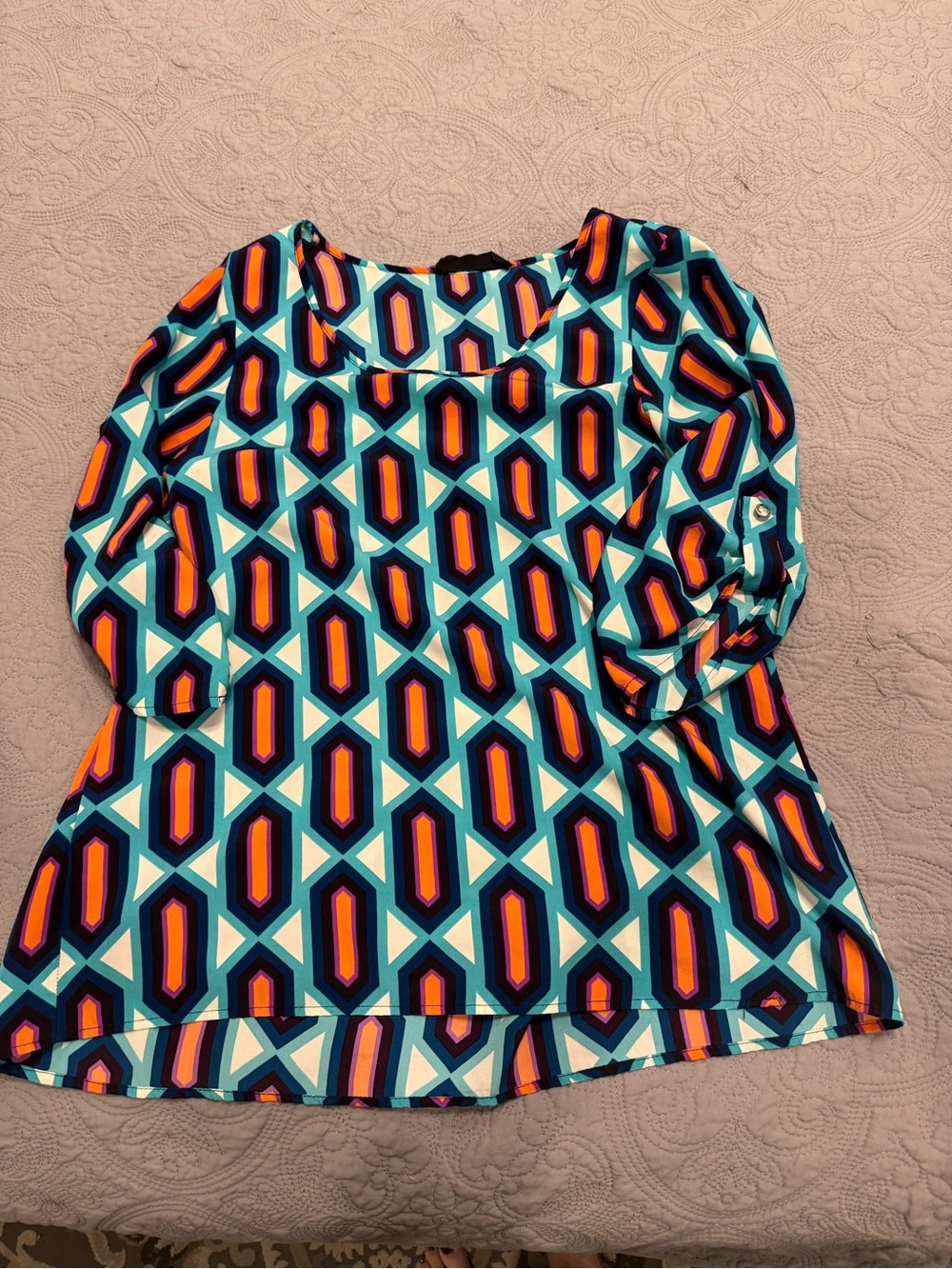 Peach Love California Geometric Tunic — Blue, Teal, Orange, White